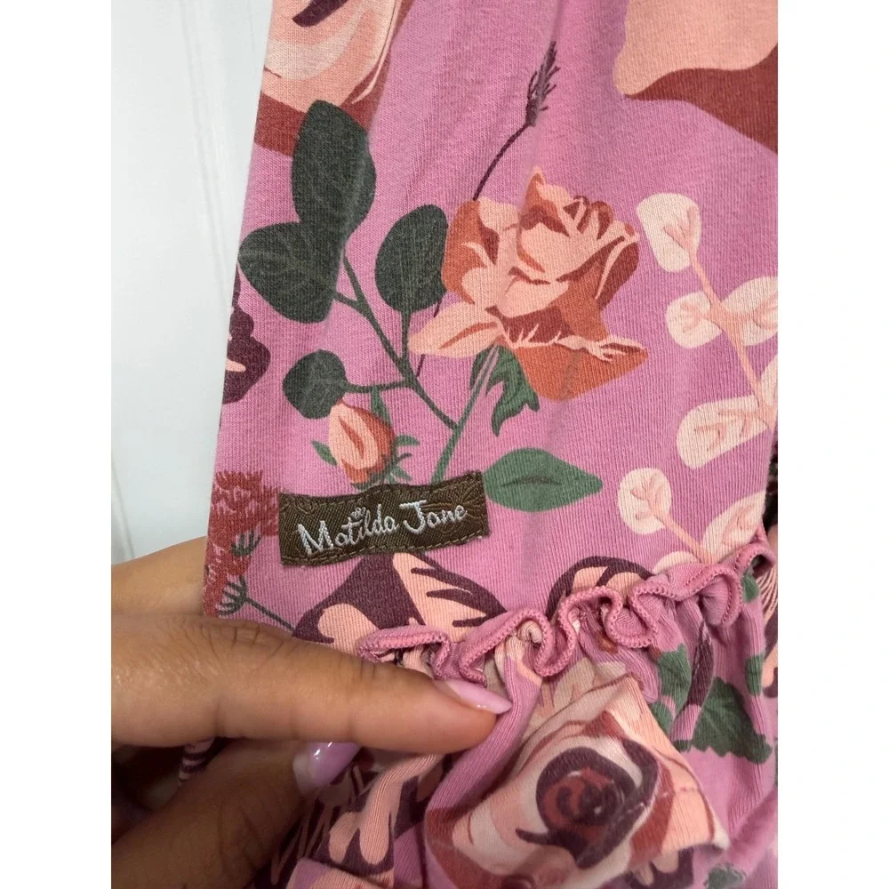 Matilda Jane Girls Pink Floral Ruffle Tiered Short Sleeve Dress Size 6